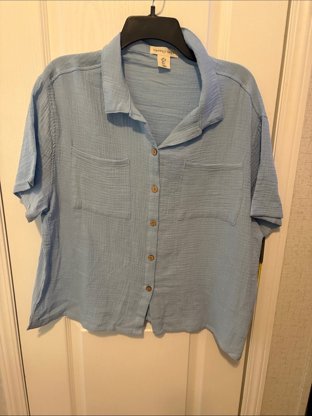 Happily Gray Light Blue Short Sleeve Button-Down Shirt
